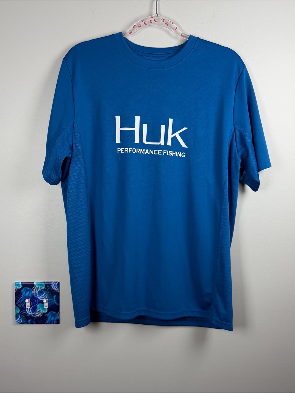 HUK Mens Icon X Short Sleeve Shirt Fishing Shirt Sun Protection Blue Size Small
